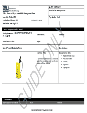 Plant/Equipment Item: HIGH PRESSURE WATER CLEANER