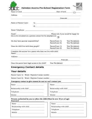 Helmdon Acorns Pre-School Registration Form