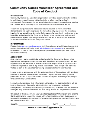 Community Games Volunteer Agreement and Code of Conduct