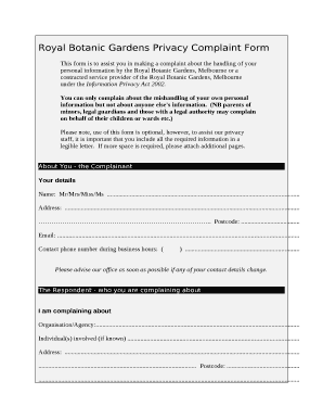 Royal Botanic Gardens Privacy Complaint Form