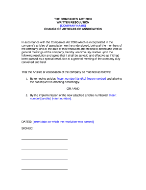 CHANGE OF ARTICLES OF ASSOCIATION