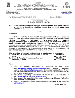 Sub:Invitation of Online bids through e-procurement systemin Two bid for supply of Furniture (Tables, Book Shelves and Laboratory Chairs) Reg