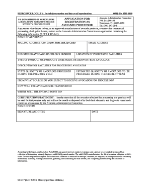 APPLICATION FOR REGISTRATION AS AVOCADO PROCESSOR