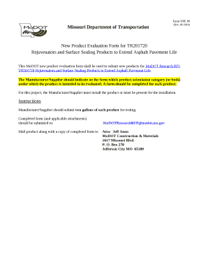 New Product Evaluation Form for TR201720