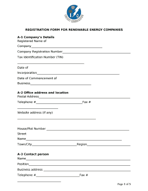 REGISTRATION FORM FOR RENEWABLE ENERGY COMPANIES