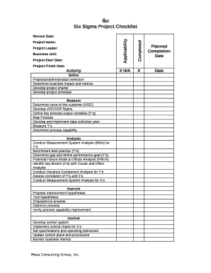 Six Sigma Project Checklist