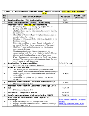 CHECKLIST FOR SUBMISSION OF DOCUMENT FOR ACTIVATION SELF CLEARING MEMBER (SCM)