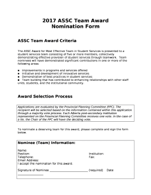 ASSC Team Award Criteria