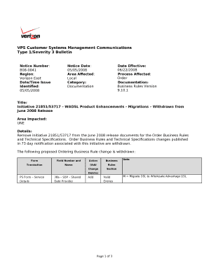 Type 1/Severity 3 Bulletin