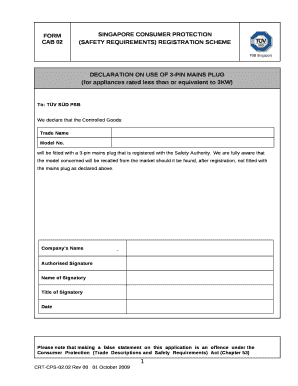 DECLARATION ON USE OF 3-PIN MAINS PLUG