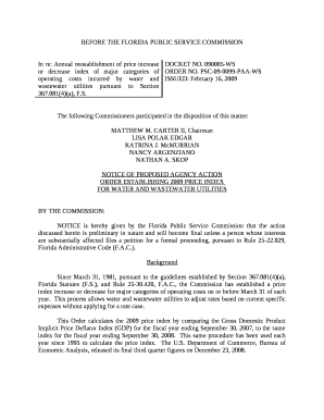 In re: Annual reestablishment of price increase or decrease index of major categories of operating costs incurred by water and wastewater utilities pursuant to Section 367
