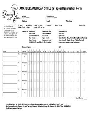 AMATEUR AMERICAN STYLE (all ages) Registration Form
