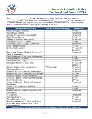 The PTA/PTSA adopted this policy regarding records retention on (date)