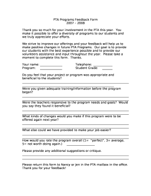 PTA Programs Feedback Form