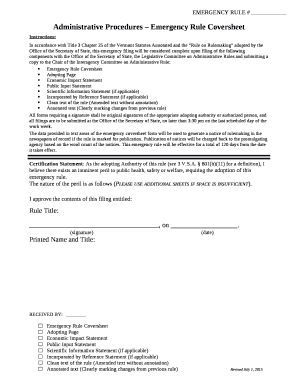 Administrative Procedures Emergency Rule Coversheet