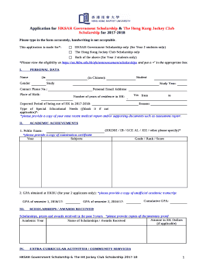 Application for HKSAR Government Scholarship & The Hong Kong Jockey Club Scholarship for 2017-2018