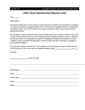 According to state policy, we are required to have a parent of a student who participates in a Bilingual or English as a Second Language program serve on our schools Language Proficiency Assessment Committee (LPAC)