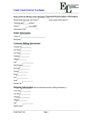 Credit Card Form for Purchase