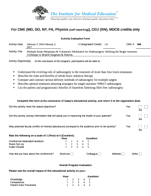For CME (MD, DO, NP, PA, Physics (self-reporting)), CEU (RN), MDCB credits only