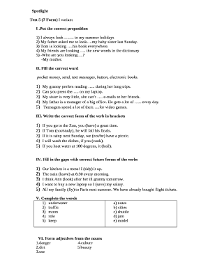 Test 5 (7 Form) I variant