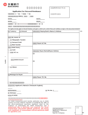 The Applicant hereby apply for Outward Remittance and agrees to abide by the overleaf Terms and Conditions in respect of the transactions hereunder