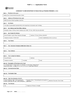 AGREEMENT TO HIRE DEPARTMENT OF EDUCATION and TRAINING PREMISES (v 2012)