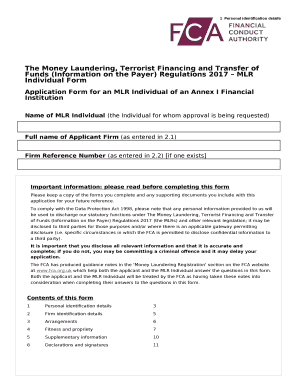 The Money Laundering, Terrorist Financing and Transfer of Funds (Information on the Payer) Regulations 2017 MLR Individual Form