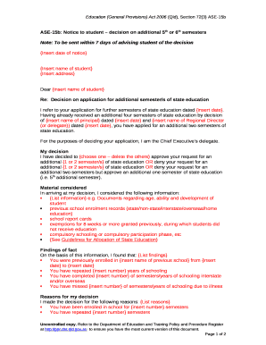 ASE-15b: Notice to student decision on additional 5th or 6th semesters