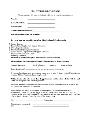 Please complete this form and bring it with you to your next appointment