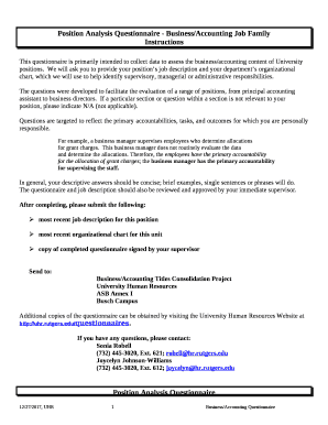 Position Analysis Questionnaire - Business/Accounting Job Family