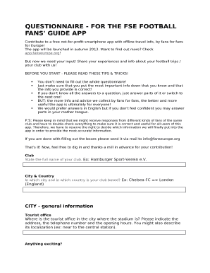 QUESTIONNAIRE - FOR THE FSE FOOTBALL FANS\' GUIDE APP