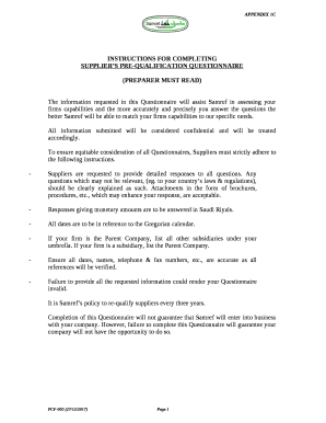 SUPPLIERS PRE-QUALIFICATION QUESTIONNAIRE