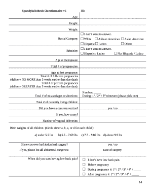 Spondylolisthesis Questionnaire v6