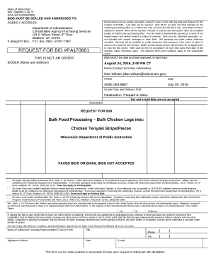 Bid envelope must be sealed and plainly marked in lower corner with due date and Request for Bid number PA170681