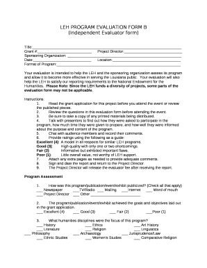 LEH PROGRAM EVALUATION FORM B