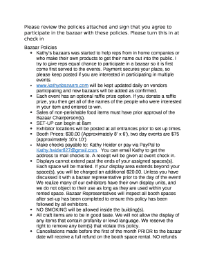 Please review the policies attached and sign that you agree to participate in the bazaar with these policies