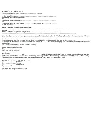 Form for Complaint