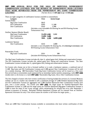 2007 2008 ANNUAL RULE FOR THE SALE OF MONTANA NONRESIDENT COMBINATION LICENSES; AND THE REISSUE OF NONRESIDENT DEER LICENSES THAT WERE SEPARATED FROM THE NONRESIDENT BIG GAME COMBINATION LICENSES(This Rule effective 3/1/2007 2008 through