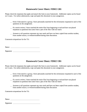 Homework Cover Sheet: FDSCI 201