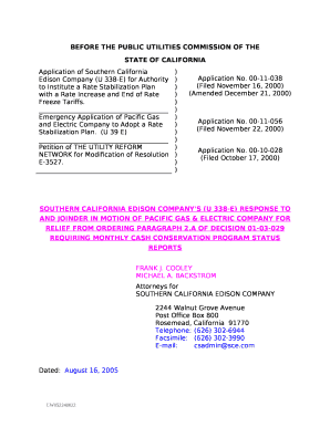 Application of Southern California Edison Company (U 338-E) for Authority to Institute a Rate Stabilization Plan with a Rate Increase and End of Rate Freeze Tariffs