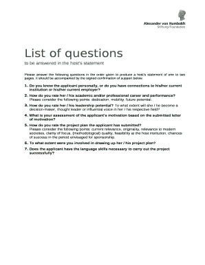 Please answer the following questions in the order given to produce a hosts statement of one to two pages