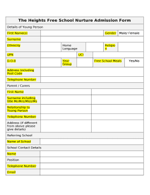 The Heights Free School Nurture Admission Form