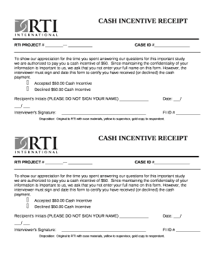 Cash incentive receipt