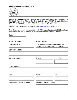 Bid Document Received Form