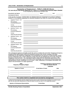 Declaration of Displacement FEMA FL 4339-DR (Maria)