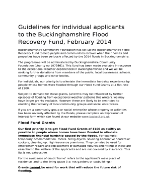 Guidelines for individual applicants to the Buckinghamshire Flood Recovery Fund, February 2014
