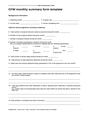 CFW monthly summary form template