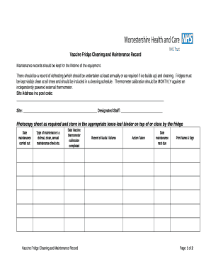 Vaccine Fridge Cleaning and Maintenance Record