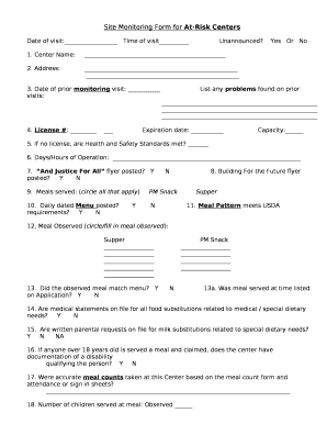 Site Monitoring Form for At-Risk Centers