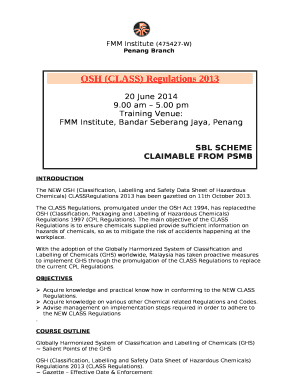 The NEW OSH (Classification, Labelling and Safety Data Sheet of Hazardous Chemicals) CLASSRegulations 2013 has been gazetted on 11th October 2013